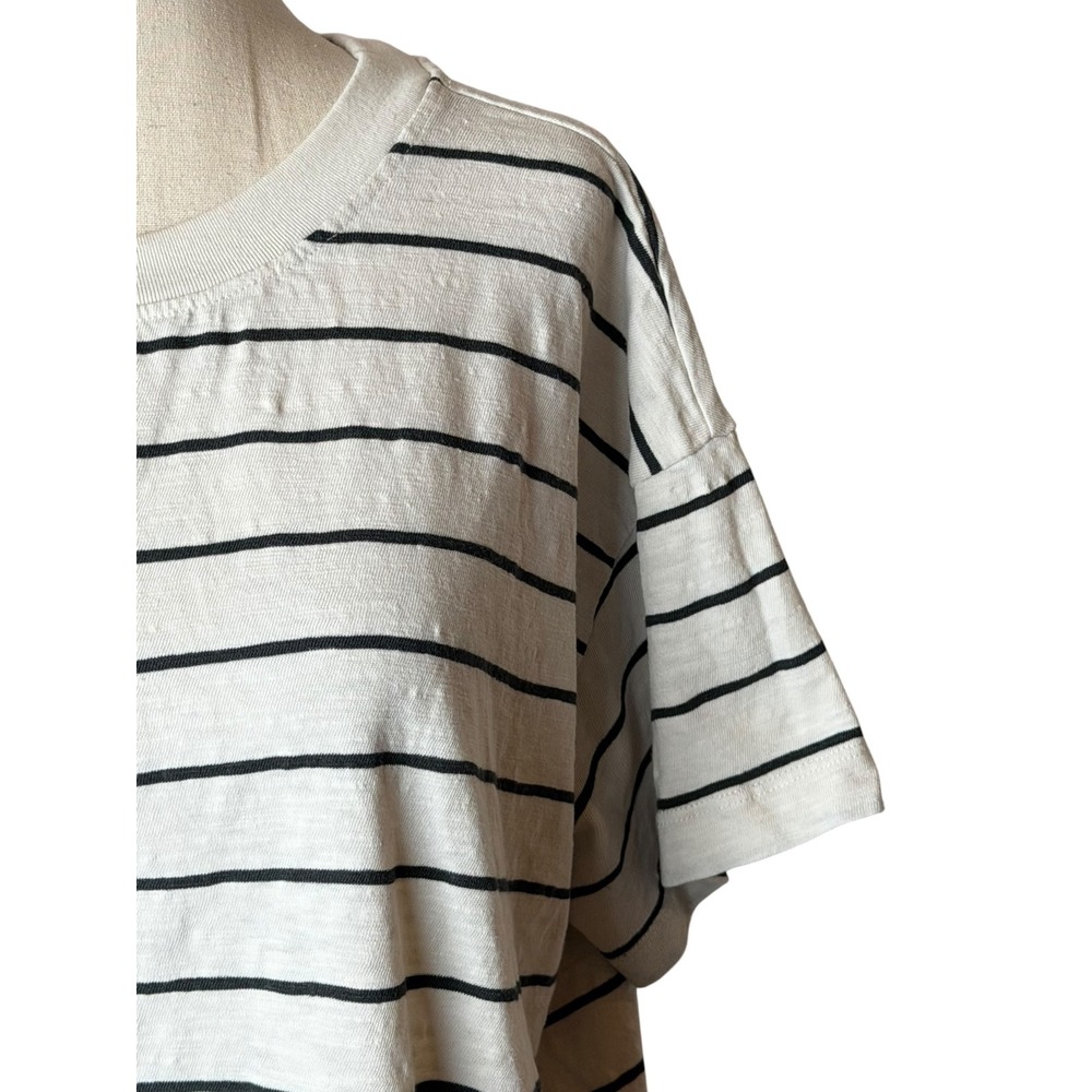 Marine Layer Sadie Slub Crop Tee Women Small Ivory Black Striped Preppy Coastal - Picture 7 of 10